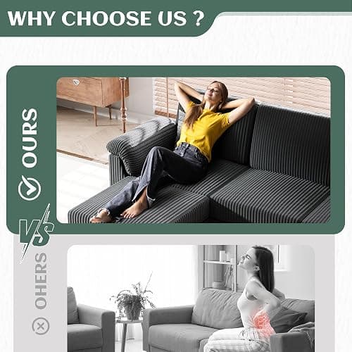 Vongrasig Convertible Sectional Sofa Couch, 3 Seat L Shaped Sofa with Removable Pillows Soft Corduroy Fabric Small Couch Mid Century for Living Room, Apartment and Office (Gray) thumbnail 6