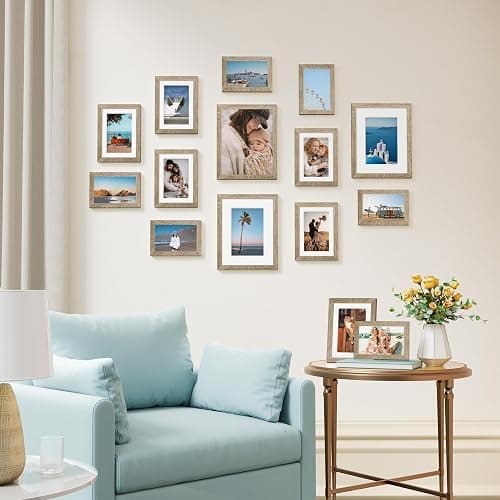 Vittanly 15 Pack Picture Frames Collage Wall Decor, Multi Sizes Including 3pcs 8x10, 6pcs 5x7 and 6pcs 4x6 Photo Frames, Gallery Frame Set for Wall or Tabletop Display, Light Wood thumbnail 4