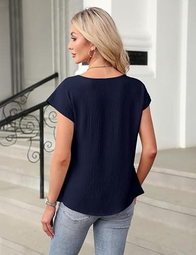 Blooming Jelly Womens Dressy Business Casual Tops Work Trendy Short Sleeve Shirts Summer Cute Pleated Blouses thumbnail 2