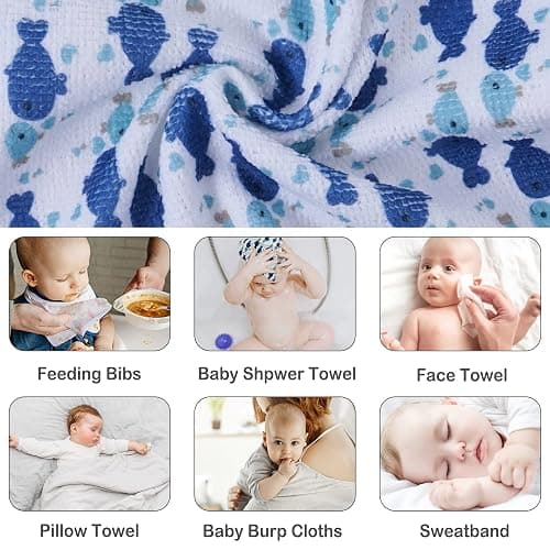 Viviland Baby Washcloths, Super Soft Baby Towels Care for Baby's Sensitive Skin, 24 Pack Kids Body Wash Face Cloth for Baby Boy, Bath Towel for Newborn and Infants, Dark Blue-Whale Pattern 9 x 9 inch thumbnail 3