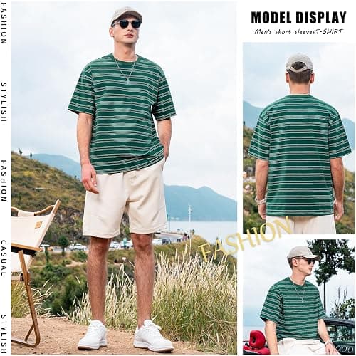 ZVX Men's Stripe Short Sleeve T-Shirt Mens Classic Casual Stripe Loose Shirts thumbnail 6