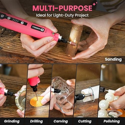 HARDELL Mini Cordless Rotary Tool, 5-Speed 3.7V Rechargeable Rotary Tool Kit with 69 Accessories, DIY Caft Tool for Sanding, Polishing, Drilling, Engraving, 3D Printing thumbnail 5