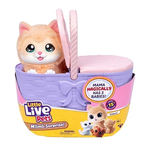 Little Live Pets Mama Surprise Kittens, Interactive Mama, Surprise Toys | Portable basket, fish accessory, 3 baby kittens, and 15+ sounds and reactions for ages 4+ toy cat play thumbnail 8