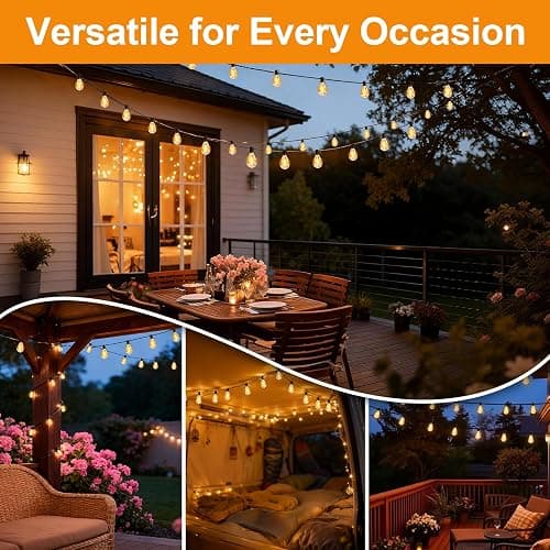 50(40+10)FT Outdoor String Lights, 15m Waterproof Remote LED Patio Lights with 19+1 S11 Bulbs 10FT Extension Cable, Dimmable Outside Hanging Lights for House, Porch,Yard,Garden,Bistro, Gazebo lighting thumbnail 9