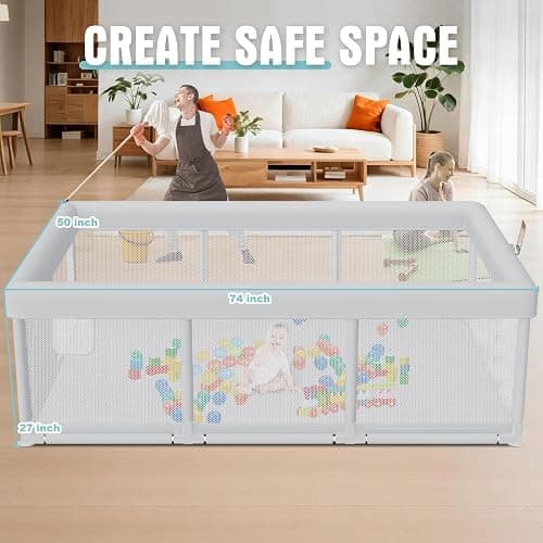 Hiaksedt Baby Playpen 74x50 Inch, Play Pens for Babies and Toddlers Baby Fence Play Yards for Indoor & Outdoor with Breathable Mesh Anti-Fall Playpen (74"x50") thumbnail 3