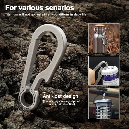PJYTAC Titanium Carabiner Keychain Clip Small Carabiner Clips Heavy Duty Key Holder Anti-Lost Quick Release Key Chain for Keys Bottle Opener Keychain thumbnail 5