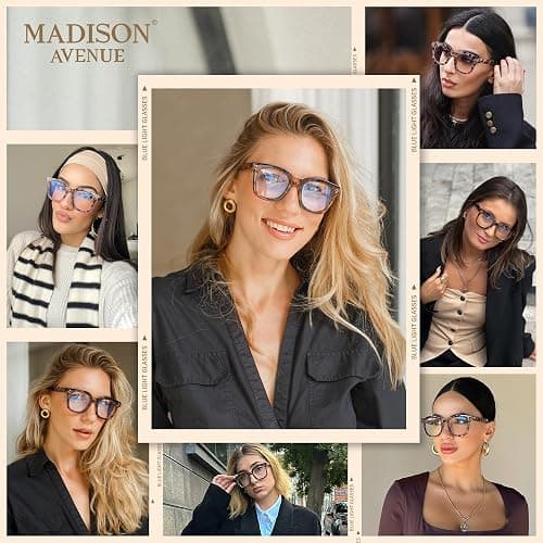 Madison Avenue Blue Light Blocking Glasses Oversized Fashion Blue Light Glasses for Women Anti Eyestrain & UV Protection Computer Eyeglasses (Grey Demi) thumbnail 2