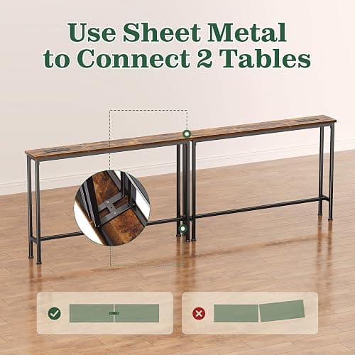 SUPERJARE 78.8 inch Narrow Behind Couch Table with 2 Charging Stations | 2 AC Outlets with USB-C Ports, Extra Storage Behind Sofa, Sofa Table Console Table for Entryway Living room, Rustic Brown thumbnail 8