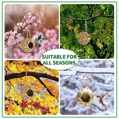 NOVWANG 4-Pack Hummingbird House Outdoor, Natural Reed Bird Nest with Hemp Rope Handwoven Finch Bird House Hanging Bird Hut for Garden Window Patio Lawn Office Home thumbnail 4