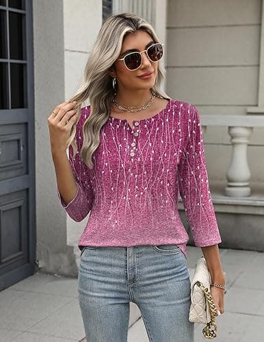 Zeagoo 3/4 Length Sleeve Women Tops Crew Neck Blouses Dressy Casual Summer T Shirts Loose Fit Business Work Clothes thumbnail 6