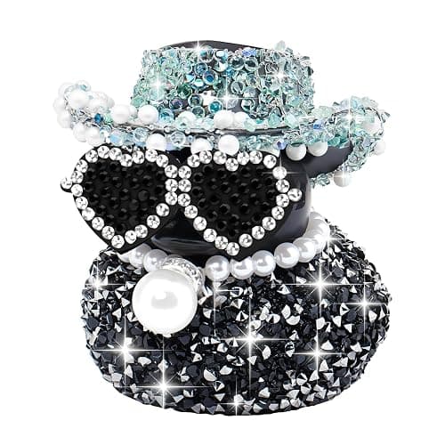 wonuu Diamond Rubber Duck Car Ornaments Duck Car Dashboard Decorations for Cool car Accessories with, Black&Blue - Image 1