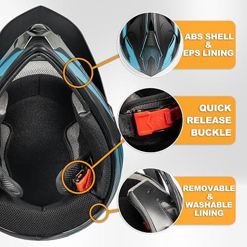 Yesmotor Youth Dirt Bike Helmet Quick Release Buckle - Dirt Bike Helmets for Kids 8-14, Youth ATV Helmet (Gloves Goggles Mask) 4Pcs Set - DOT Approved thumbnail 4