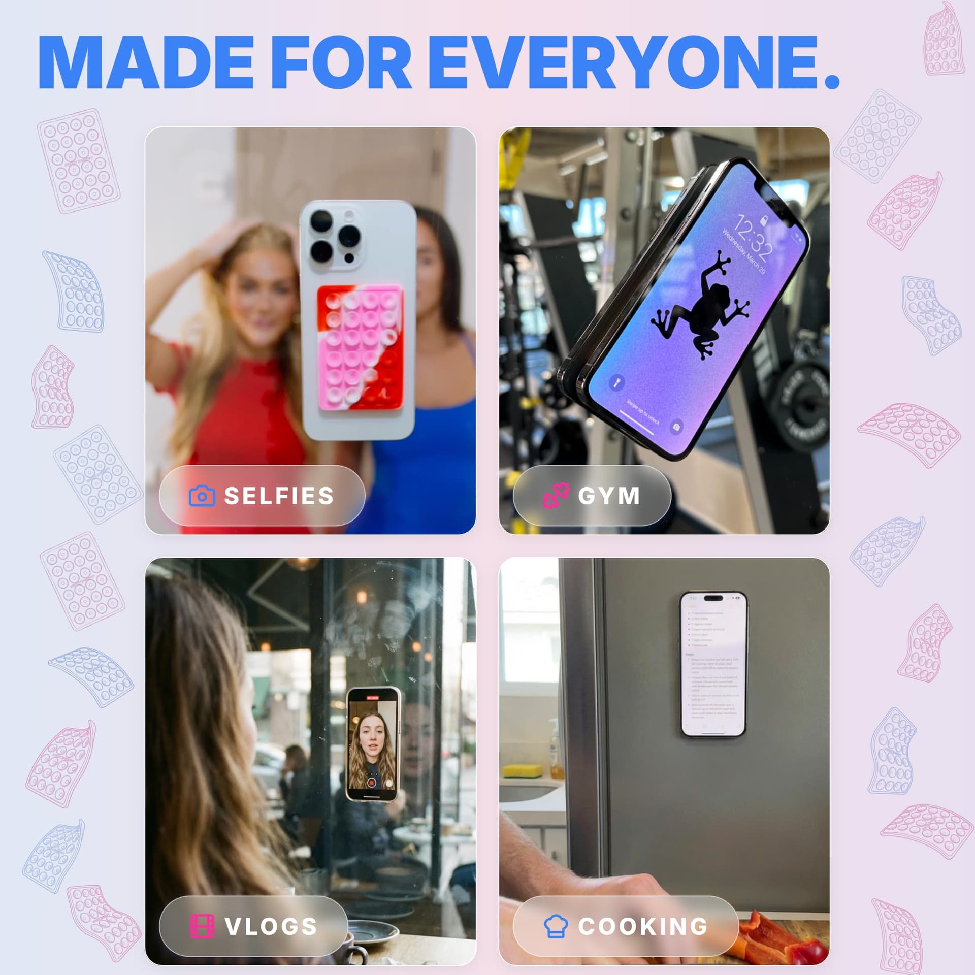 StickyGrippy Suction Phone Case Mount, Silicon Adhesive Phone Accessory for iPhone and Android, Hands-Free Fidget Toy Mirror Shower Phone Holder, Tiktok Videos and Selfies (Pink) thumbnail 5