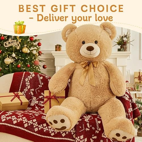 MorisMos 47inch Giant Teddy Bear Stuffed Animal 4ft, Large Teddy Bear Plush, Big Stuffed Bear Gifts for Kids, Girls, Girlfriend, Women on Baby Shower, Valentine, Christmas, Birthday (Light Brown thumbnail 4