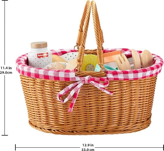 Fisher-Price Wood Pretend Play Toy Picnic Basket, 31-Piece Wooden Food Playset for Preschool Kids Ages 3+ Years thumbnail 3