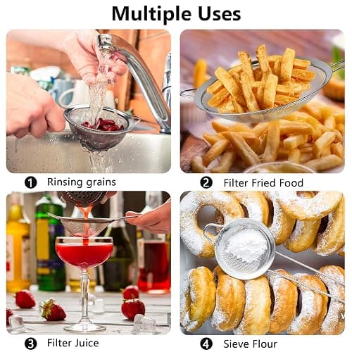 3Pcs Super Wire Extra Fine Mesh Strainer with Handle, Small Medium Large Size Sifter Metal Strainer Set, Stainless Steel Sieve Fine Mesh Strainers for Kitchen Rice Juice Quinoa Food Flour Baking YLYL thumbnail 5