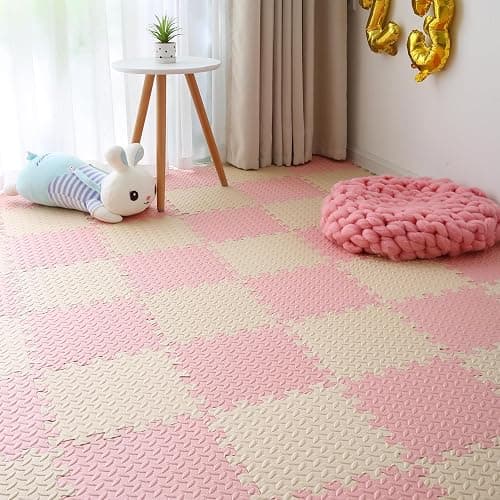 Foam Play Mat for Baby, 0.4 Inch Thick Foam Interlocking Floor Mats, Soft Non-Toxic Baby Playmat, Solid Colored Puzzle Play Mat Kids Floor Mats, 16 Tiles, Beige/Loli Pink - Beige/Loli Pink thumbnail 5