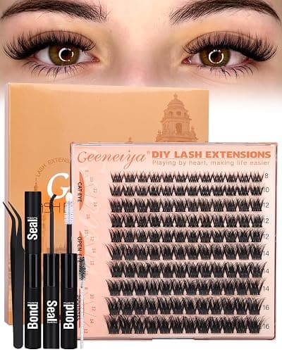 Geeneiya Fluffy Lash Clusters Kit 8-16MM, Wispy Eyelash Clusters Kit, Natural 3D Fluffy Effect Lash Extension Kit, C Curl Cluster Eyelash Extensions Kit with Waterproof Lash Bond and Seal, Tweezers - Image 1