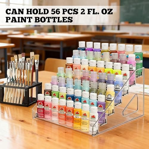 Sibosen Clear Paint Organizer With Brush Holder, 7 Layers Acrylic Paint Organizer Storage Rack, Craft Rack Miniature Holder Storage, Size for Small tube and jars thumbnail 6