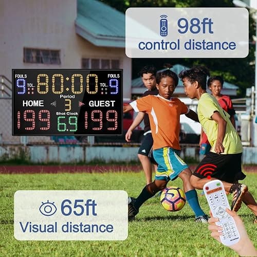 LUCKY TIME Basketball Scoreboard with Shot Clock, 12/14/24/30/25/60 Seconds, Upgraded Thickening Digital Scoreboard with Remote, Battery Powered Electronic Scoreboard for Indoor Outdoor thumbnail 5