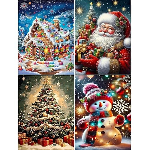 4PcakChristmas Diamond Art Kits for Adults Diamond Painting for Beginner | Christmas Diamond Dots Full Drill Crafts for Gem Art Dot Art for Adults Home Wall Decor for Teens Boys Girls 12x16 in - Image 1