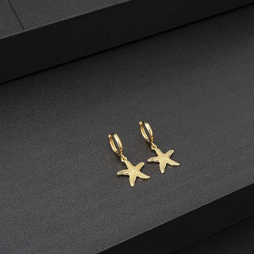 SANNYRA Huggie Earrings for Women - 14K Gold Plated Beach Sea Drop Dangle Earrings - Starfish Butterfly Moon Star Seashell Beachy Jewelry thumbnail 3