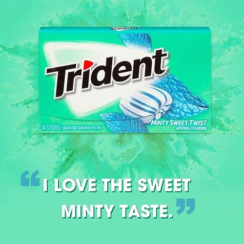 Trident Minty Sweet Twist Gum, 12 Packs of 14 Pieces (168 Total Pieces) | Chewing Gum with Xylitol, Perfect for Long Lasting Fresh Breath at School, Work & Travel thumbnail 12