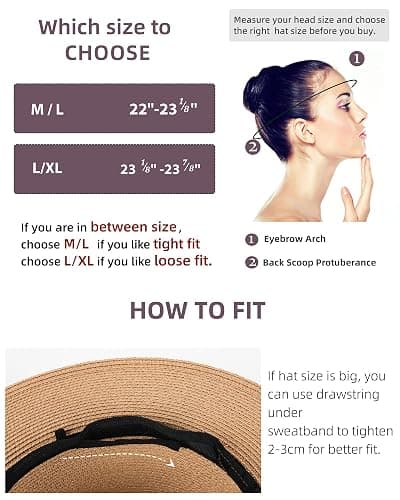 FURTALK Sun Hats for Women Men Adjustable Summer Panama Fedora Wide Brim UPF 80+ Foldable Packable Straw Beach Hat thumbnail 3