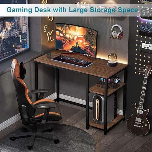 SINPAID 40" Vintage Desk with Shelves, Sturdy Dark Brown Desks with Storage, Rustic Desk Wooden thumbnail 8