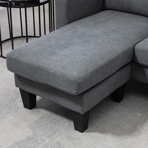 HOMCOM Ecksofa mit Umkehrbarer Chaiselongue Leinenoptik Dunkelgrau | Eck-Couch, Sofa in L-Form, Gepolstert, mit Federkern, Stahlrahmen, 186 x 130 x 84 cm thumbnail 9