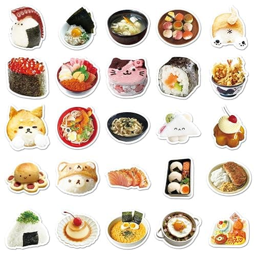 50Pcs Cute Sushi Roll Kawaii Japanese Food Vinyl Waterproof Stickers,Japanese Cuisine Stickers for Party Decorations,Gift Pack for Kids, Girls, Teens, Adults (JCuisine) thumbnail 7
