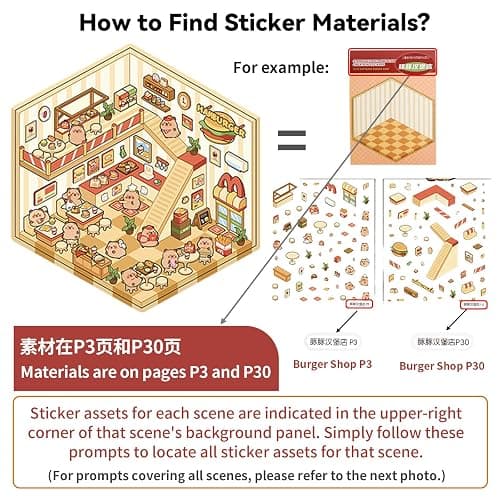 20 Sets Custom DIY 3D Sticker Scene Crafts Collection Book for Kids Adults | Make Your Own Shop House Stickers, Stress Relief Therapy, Hamburg Bakery Library Florist Party Scenes, Room Stickers thumbnail 5