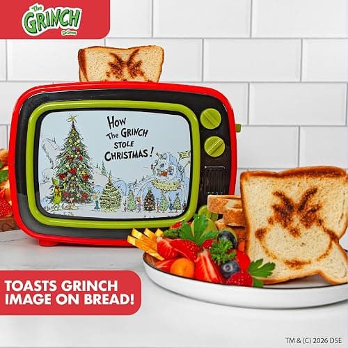 Uncanny Brands Dr. Seuss How the Grinch TV Toaster, 2-Slice Holiday Breakfast Gift, Grinch Face Toast Design thumbnail 6