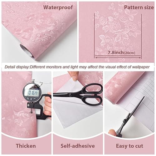Lativo Silk Pink Peel and Stick Wallpaper Embossed Floral 511in 17.7in | Textured Vinyl Wallpaper,Self Adhesive Removable,Perfect for Bedroom Girls Kids Room,Gift Paper,Easy to Use thumbnail 5