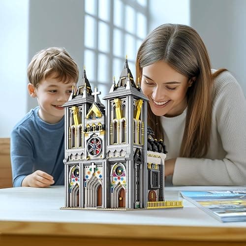Reobrix Medieval Castle Building Block Set with Light,Architectural Model Kit 66027,European Century Church,Construction Model for Adult and Teens Age of 14+,Home Decoration,Idea Art Gift,3183 PCS thumbnail 2