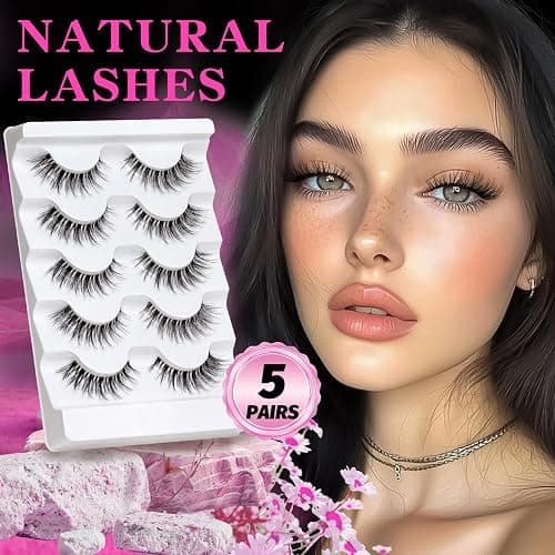 Veleasha Lashes Wispy False Eyelashes 100% Handmade Eyelashes Natural Look Fake Lashes Lightweight Lashes with Soft Clear Band 5 Pairs Pack (G2) thumbnail 6