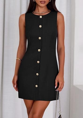 PRETTYGARDEN Work Dresses for Women 2025 Summer Business Formal Short Dress Sleeveless Button Down Elegant Office Outfits thumbnail 8