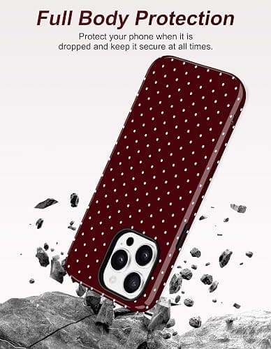 Jusy Compatible with MagSafe Polka Dot Case for iPhone 15 Pro, Cute Christmas Polka Dots Magnetic Phone Case, Soft TPU and Hard PC Protective Phone Cover for Women Girls（Shiny） - Burgundy thumbnail 3