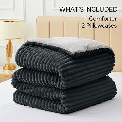 BEDELITE Fleece Queen Comforter Set -Super Soft & Warm Fluffy Black Bedding, Luxury Fuzzy Heavy Bed Set for Winter with 2 Pillow Cases thumbnail 6