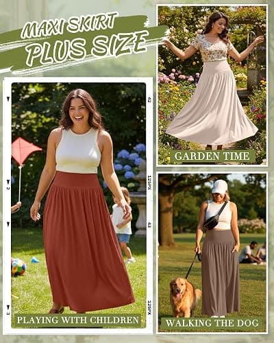 Ficerd 3 Pack Plus Size Maxi Skirts for Curvy Women Pockets Casual 2026 Boho Summer Flowy Long Skirt a Line High Waist Dress thumbnail 4