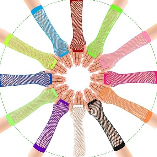 Vin Beauty 12 Pairs Neon Fishnet Gloves Long Fingerless Fishnet Arm Sleeves for Cosplay Halloween Party Scene Clothes for Women and Girls 80s Party Costume Accessories Supplies (12 Colors) thumbnail 4
