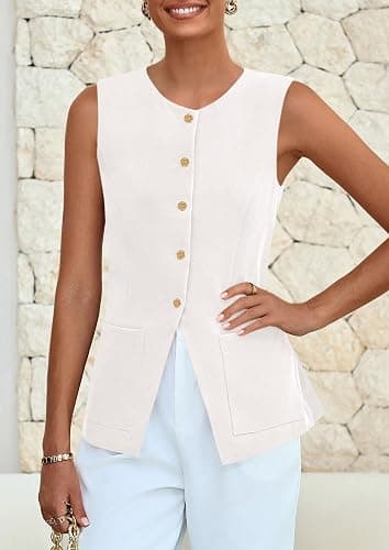 PRETTYGARDEN Blazer Vest Tops for Women Sleeveless Button Down Business Casual Outfits Work Suit Vests Waistcoat thumbnail 3