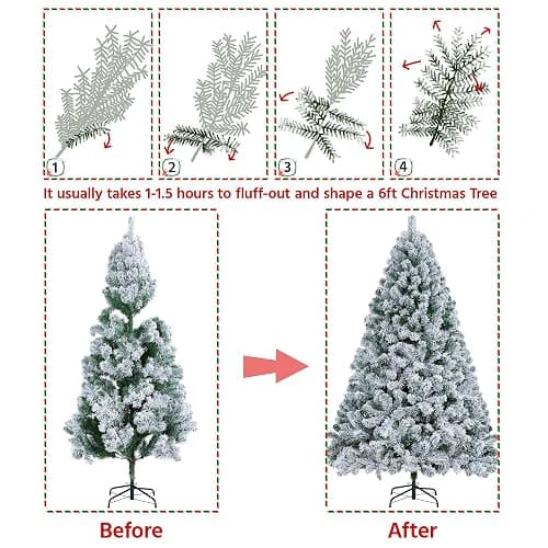 Yaheetech 6ft Premium Snow Flocked Artificial Christmas Tree Hinged Pine Full Holiday Xmas Tree for Home Office Party Decoration with 820 Branch Snow Tips and Metal Stand thumbnail 7