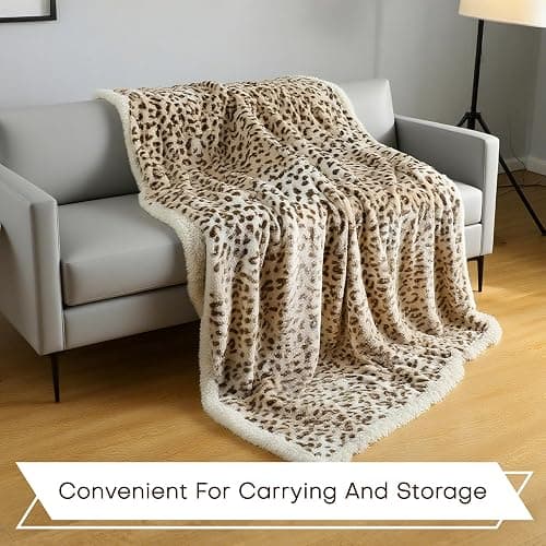 Electric Heated Blanket Full Size 72"x84" - Microplush & Sherpa Fabric Dual-Sided, 6 Heat Settings & 10 Hours Auto Off, Cozy Warming Throw for Office or Bed, Machine Washable, Beige Leopard Print thumbnail 3