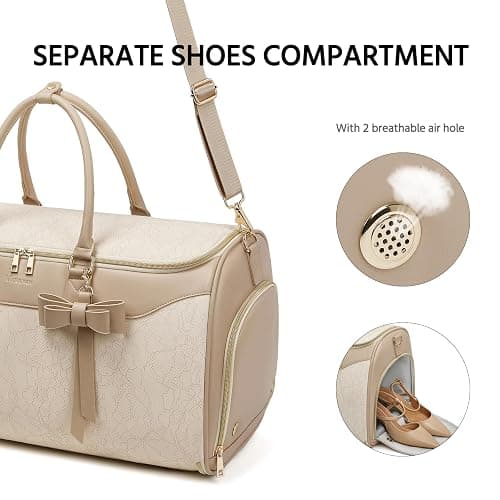 Garment Bags for Travel,45L Carry on Convertible Garment Duffle bag for Men Women - 3 in 1 Hanging Suit Travel Bag with Shoulder Strap (Beige brown) thumbnail 4