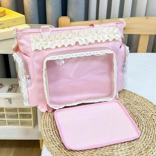 ita crossbody tote bag, pin display with Insert large messenger bag, cute tote bag with zipper ruffle, japanese aesthetic y2k thumbnail 5