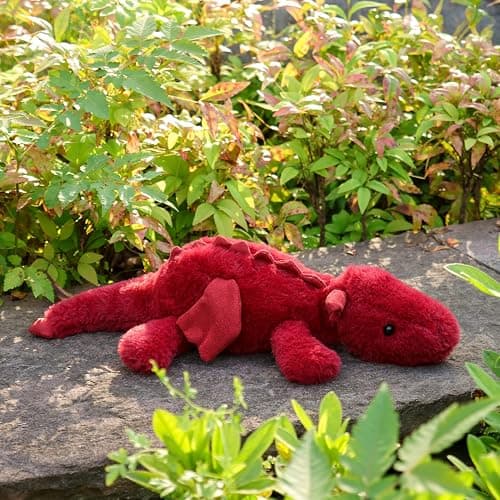 Apricot Lamb Lying Dragon Plush Stuffed Animals for Kids, Soft Cute Plush Toys for Baby Girl and Boy, Large Fluffy Lying Dragon Red thumbnail 2