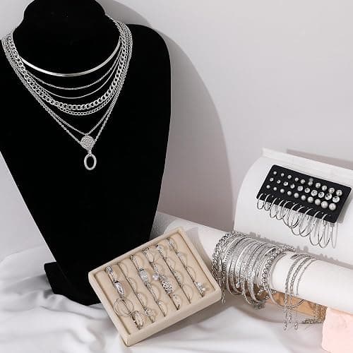 FAXHION 68 Pcs Gold Jewelry Set for Women with 7 Necklace, 17 Bracelet, 5 Hoop Earrings, 15 Stud Earrings, 24 Knuckle Rings for Women Jewelry Set for Women Gift thumbnail 8