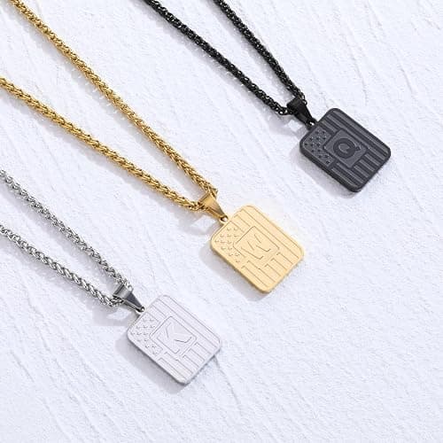 DuoDiner Initial A-Z Necklaces for Men Boys Kids, American Flag Stainless Steel Letter Pendent Chain 20+2 Inches Jewelry Gifts thumbnail 6