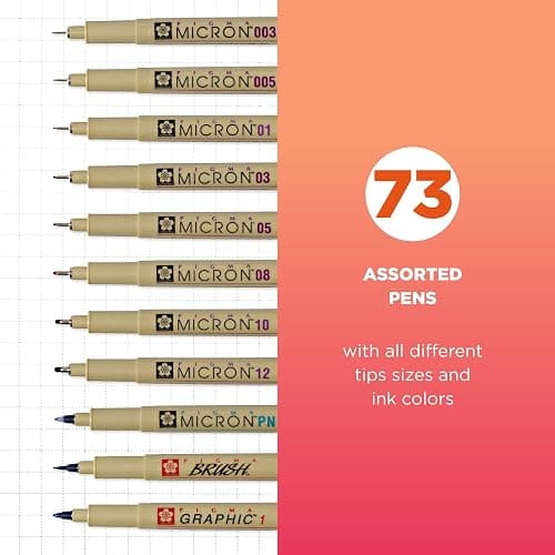 SAKURA Pigma Micron Fineliner Pens - Archival Black and Colored Ink Pens - Pens for Writing, Drawing, or Journaling - Assorted Point Sizes - 73 Pack with Container thumbnail 2
